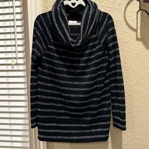 Loft Lou & Grey Style Soft and Cozy Black Striped Cowl Neck Sweater Sz M